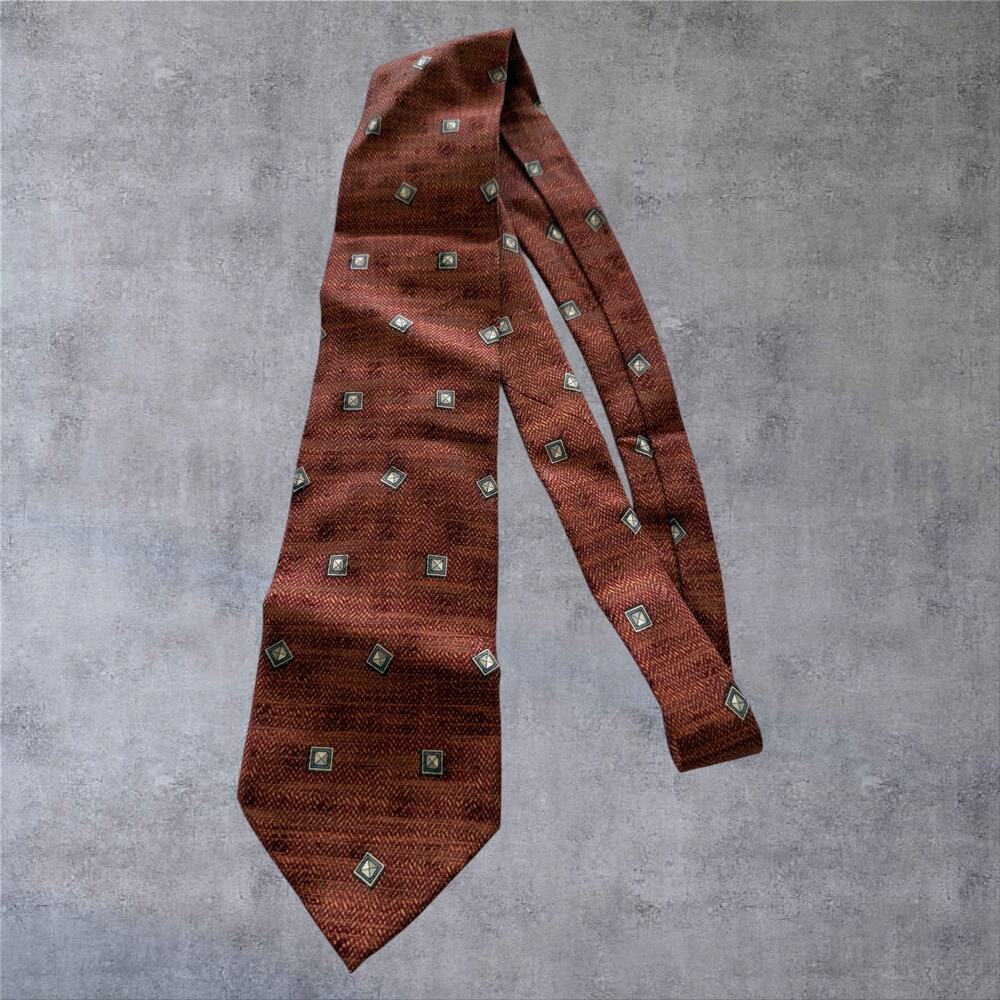 Ermenegildo Zegna Tie Orange Silk Geometric Medallion Disegno Esclusivo Italy